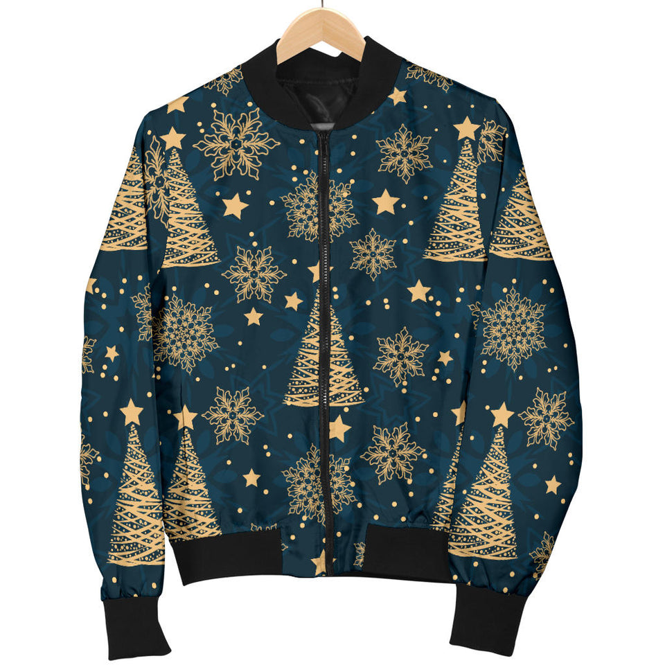 Gold Snowflake Chirstmas Pattern Men Bomber Jacket