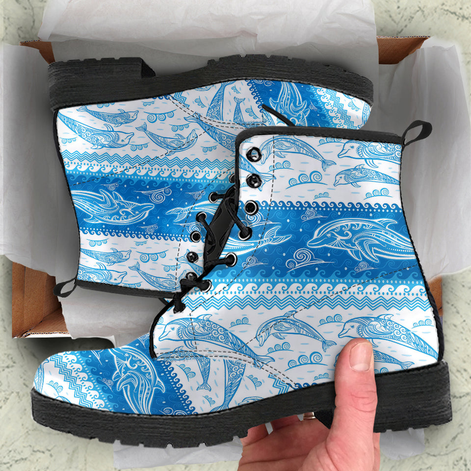 Dolphin Tribal Pattern Ethnic Motifs Leather Boots