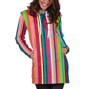 Rainbow Stripe Pattern Women Hoodie Dress