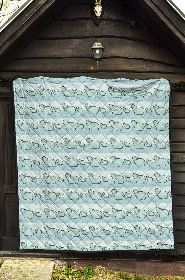 Hippopotamus Pattern Print Design 02 Premium Quilt