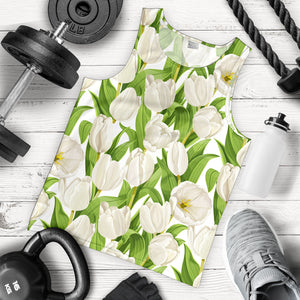 White Tulip Pattern Men Tank Top