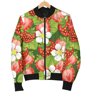 Strawberry Leaves Flower Pattern Men Bomber Jacket