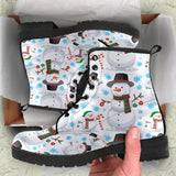 Snowman Pattern Background Leather Boots