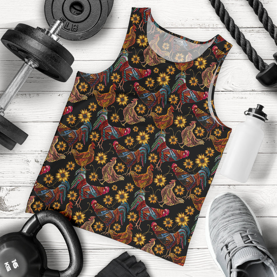 Rooster Chicken Flower Pattern Men Tank Top