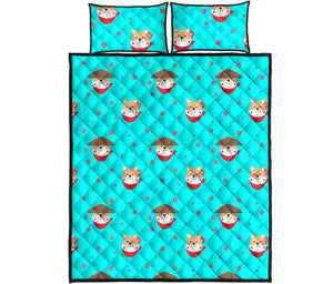 Shiba Inu Japanese Hat Pattern Quilt Bed Set