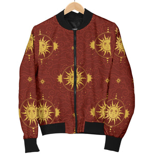 Sun Pattern Red Background Men Bomber Jacket