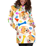 Shiba Inu Paw Bone Pattern Women Hoodie Dress