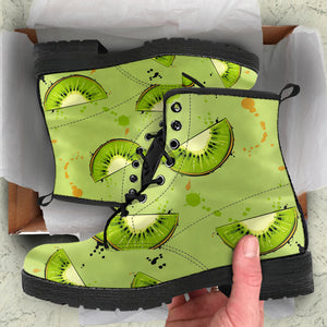 Kiwi Pattern Background Leather Boots