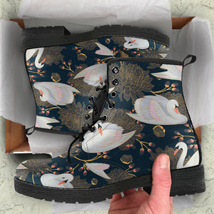 Swan Pattern Leather Boots