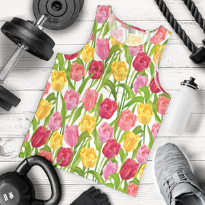 Pink Red Yellow Tulip Pattern Men Tank Top