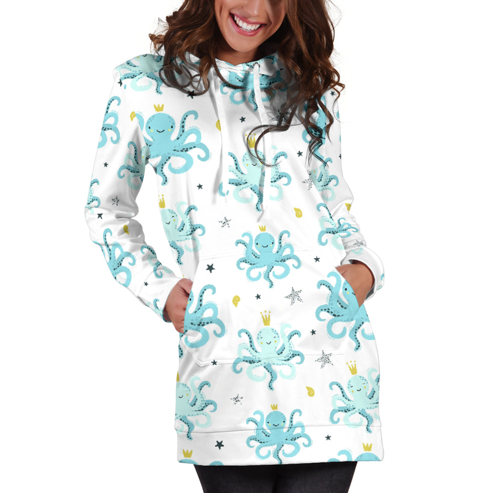 Octopus Blue Pattern Women Hoodie Dress