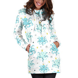 Octopus Blue Pattern Women Hoodie Dress