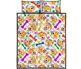 Shiba Inu Paw Bone Pattern Quilt Bed Set