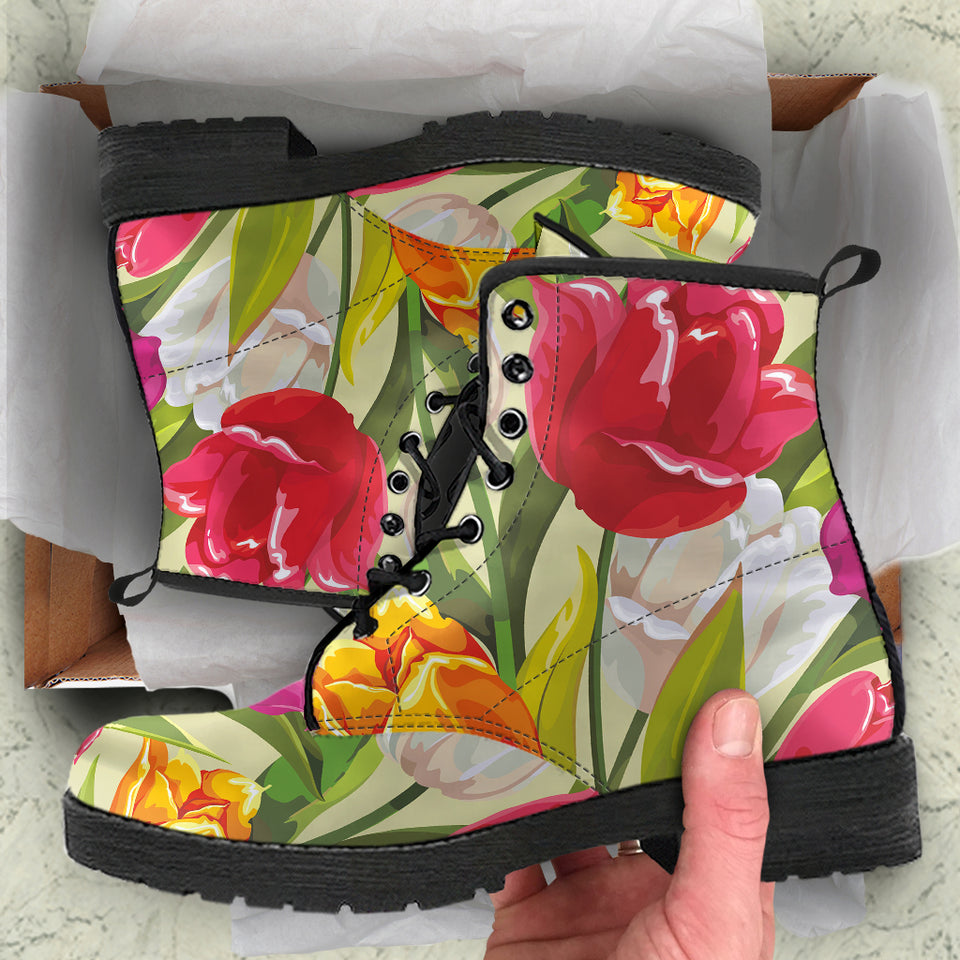 Colorful Tulip Pattern Leather Boots