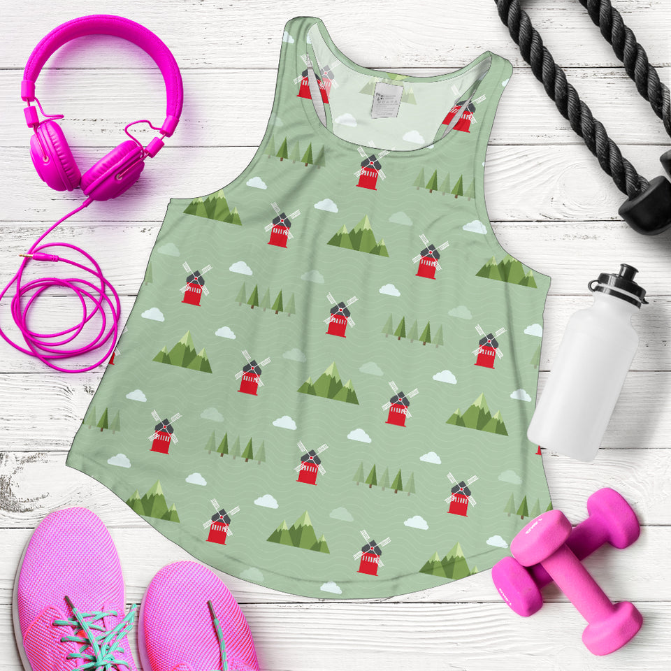 Windmill Green Pattern Women Racerback Tank Top