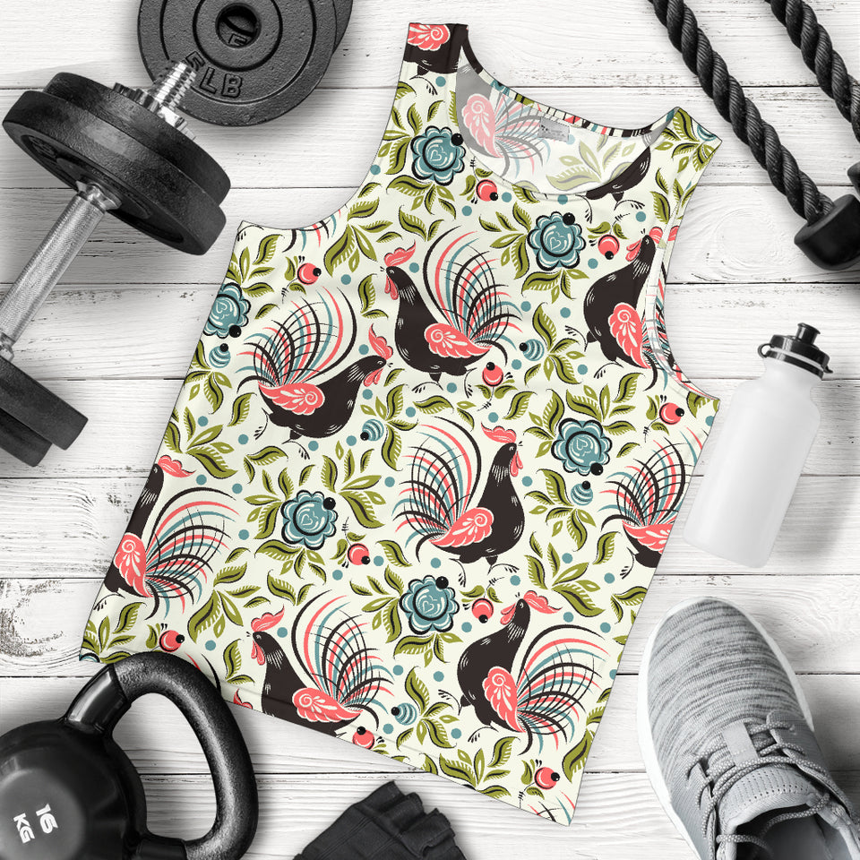 Rooster Chicken Leaves Pattern Men Tank Top