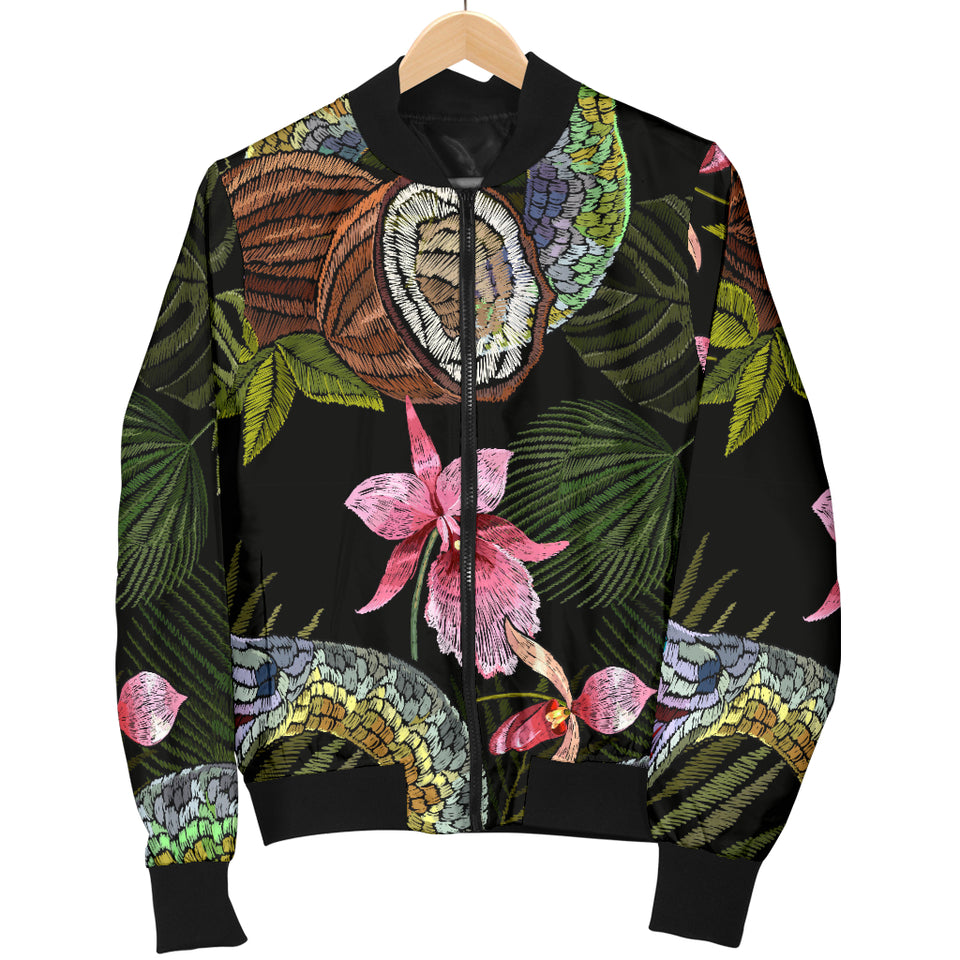 Snake Leaves Coconut Pattern Men Bomber Jacket