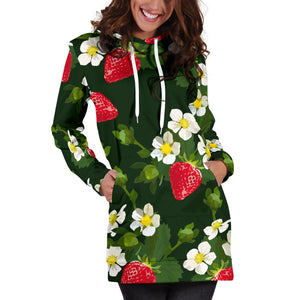 Strawberry Pattern Background Women Hoodie Dress