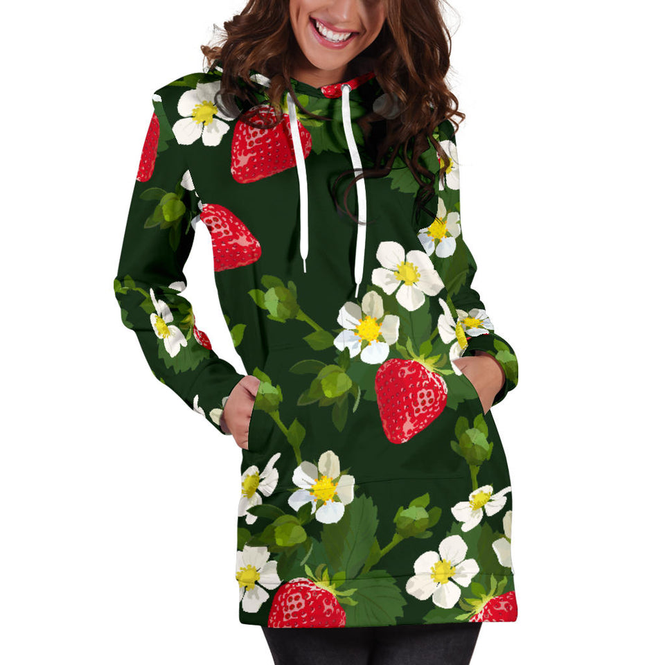 Strawberry Pattern Background Women Hoodie Dress