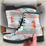 Seahorse Pattern Theme Leather Boots