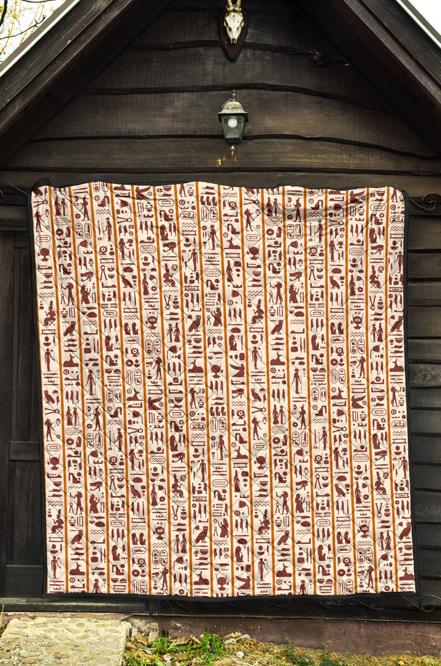 Egypt Hieroglyphics Pattern Print Design 05 Premium Quilt