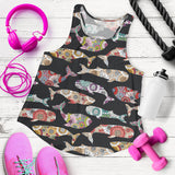 Whale Flower Tribal Pattern Women Racerback Tank Top