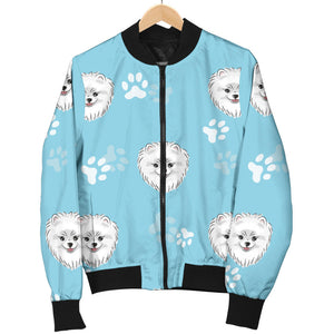 Pomeranian Pattern Blue Background Men Bomber Jacket