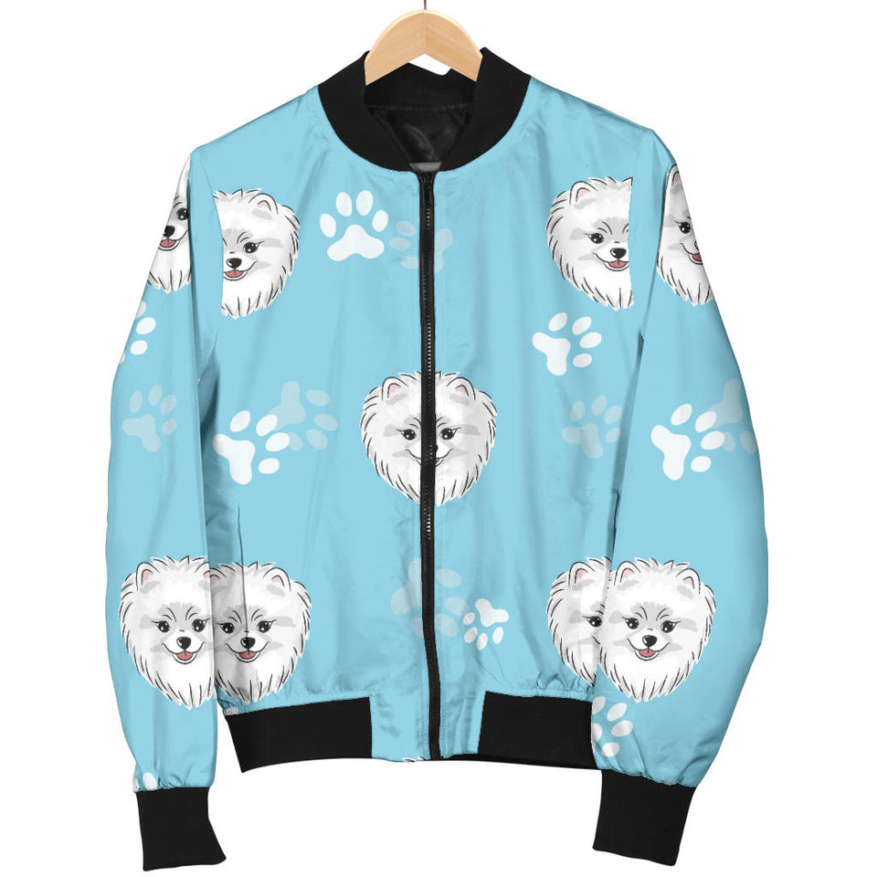 Pomeranian Pattern Blue Background Men Bomber Jacket