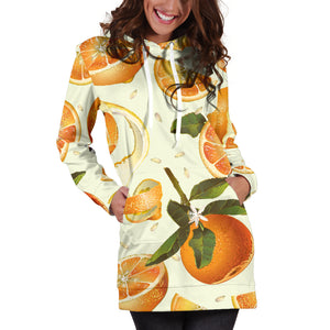 Orange Pattern Women Hoodie Dress