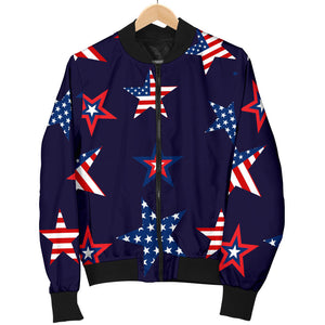 USA Star Pattern Theme Women Bomber Jacket