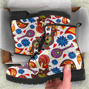 Colorful Rooster Chicken Guitar Pattern Leather Boots