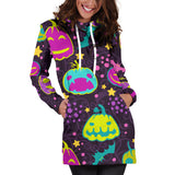 Halloween Pumpkin Bat Pattern Women Hoodie Dress