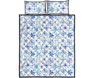 Blue Snowflake Pattern Quilt Bed Set