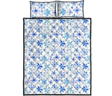 Blue Snowflake Pattern Quilt Bed Set