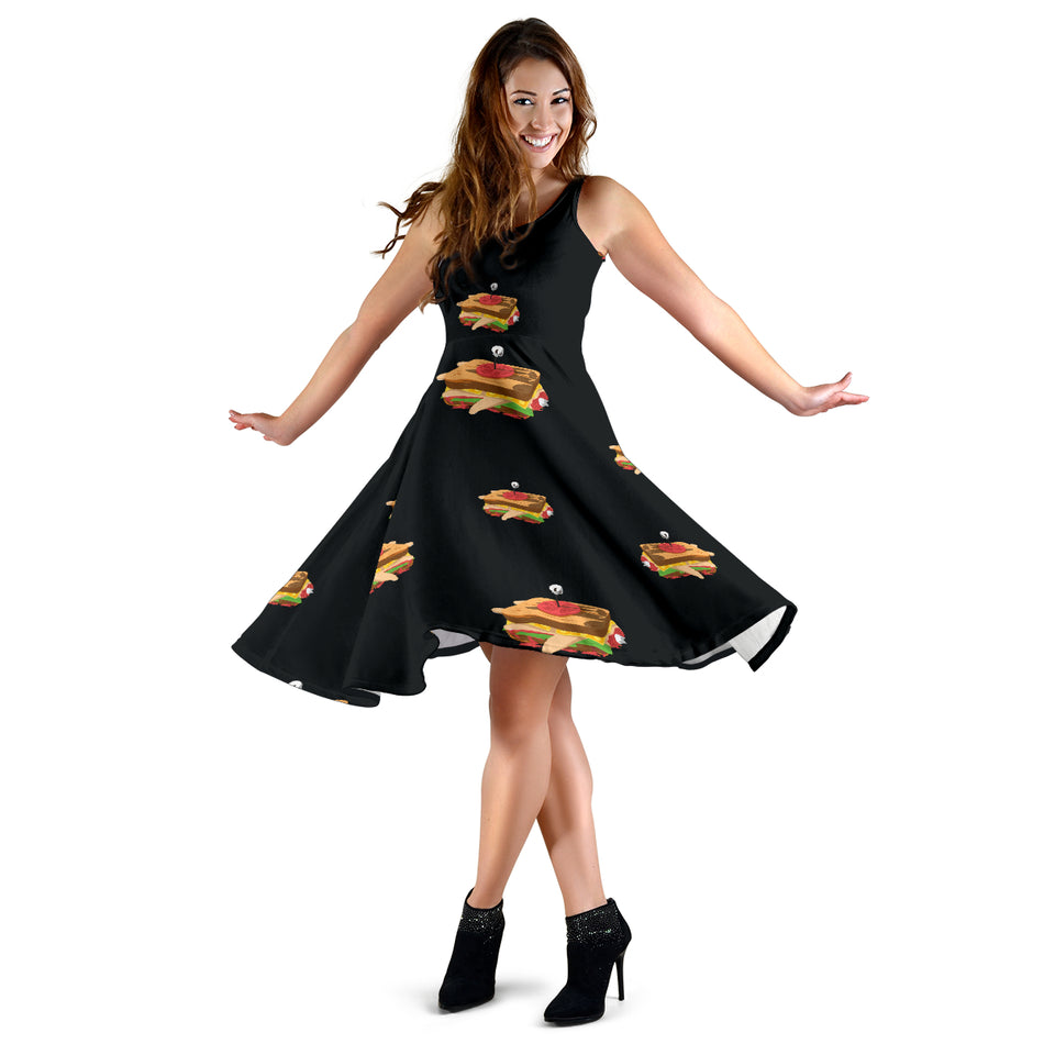 Sandwich Pattern Print Design 03 Sleeveless Midi Dress