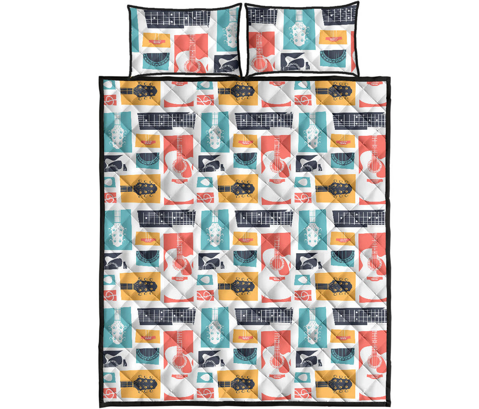 Guitar Pattern Background Quilt Bed Set