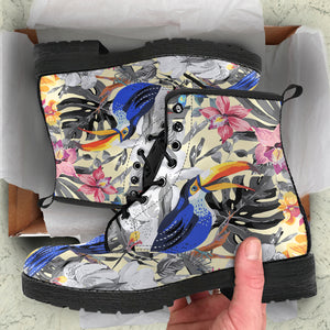 Toucan Leaves Flower Pattern Leather Boots