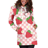 Strawberry Pattern Stripe Background Women Hoodie Dress