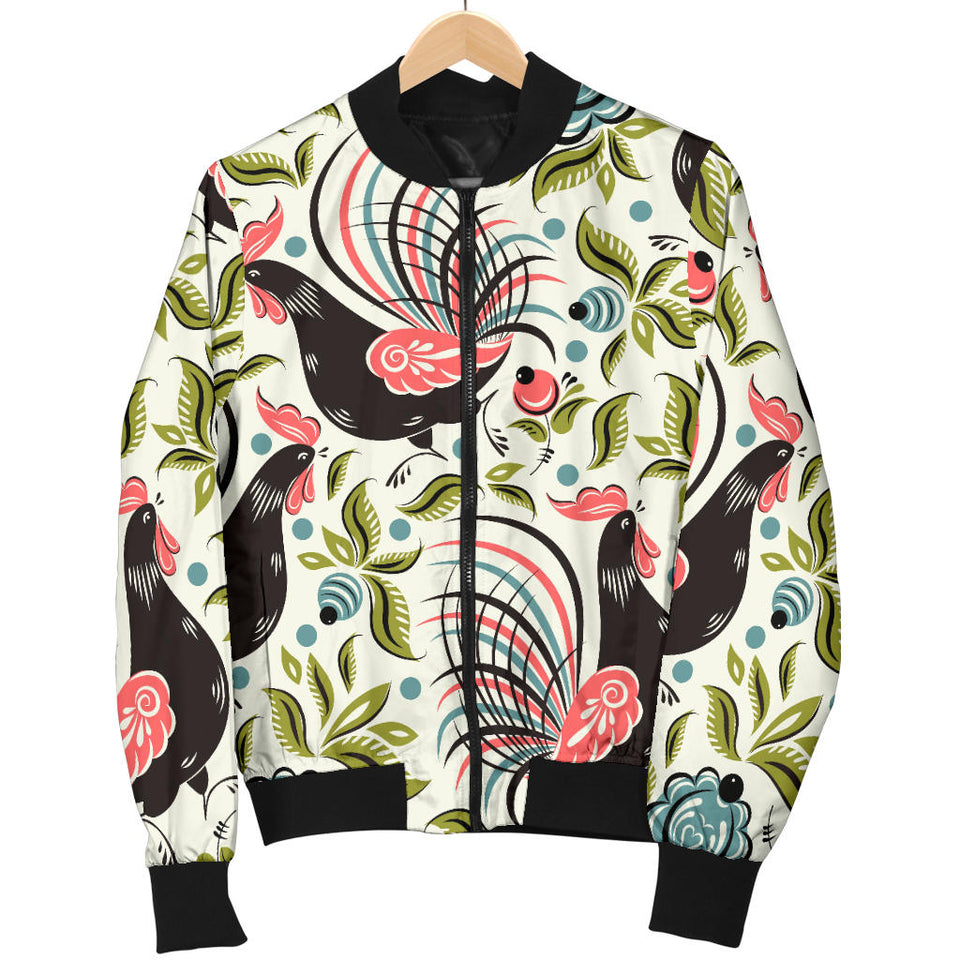 Rooster Chicken Leaves Pattern Men Bomber Jacket