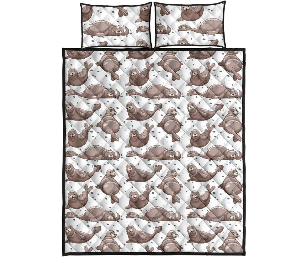 Sea Lion Pattern Background Quilt Bed Set