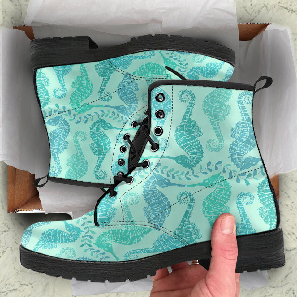 Seahorse Green Pattern Leather Boots