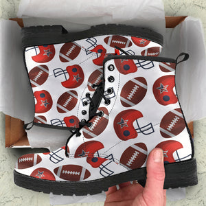 American Football Ball Red Helmet Pattern Leather Boots