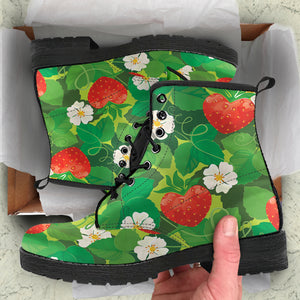 Strawberry Leaves Pattern Leather Boots