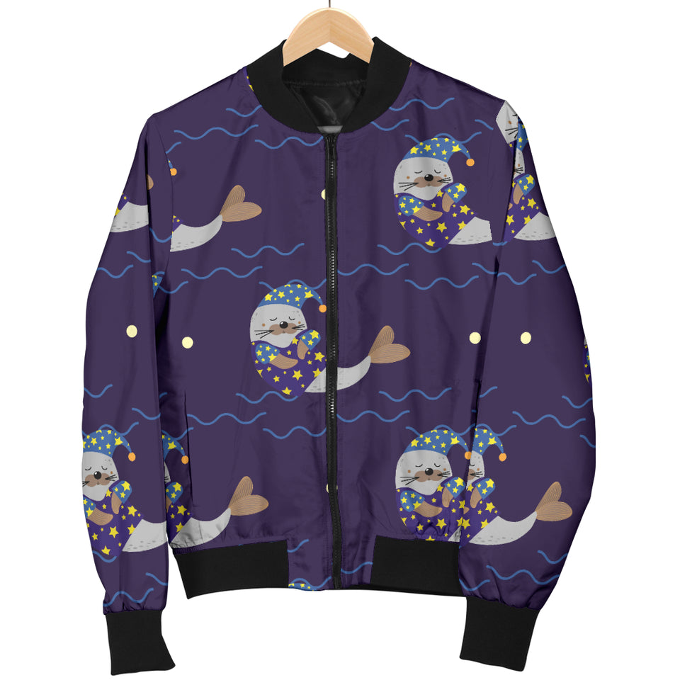 Sleeping Sea Lion Pattern Men Bomber Jacket