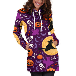 Halloween Pumpkin Witch Pattern Women Hoodie Dress