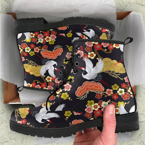 Japanese Crane Pattern Leather Boots