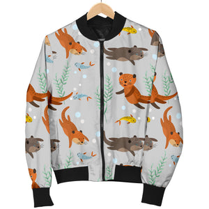 Swimming Fish Otter Pattern Women Bomber Jacket