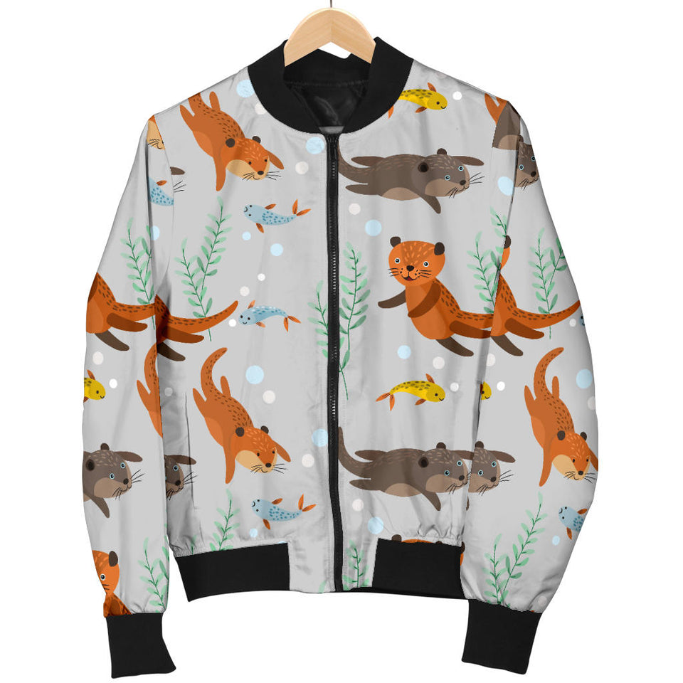 Swimming Fish Otter Pattern Women Bomber Jacket