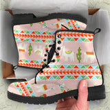 Llama Cactus Pattern background Leather Boots