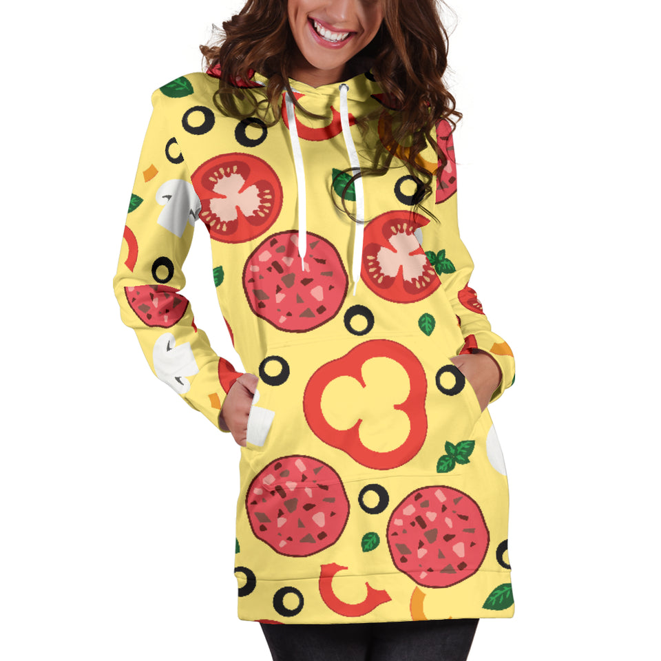 Pizza Tomato Salami Texture Pattern Women Hoodie Dress